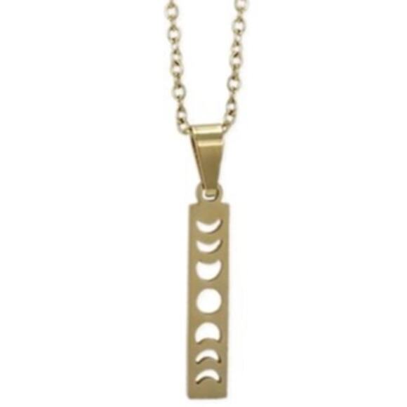 Long Lunar Phases Gold Bar Necklace - Picture 2 of 2